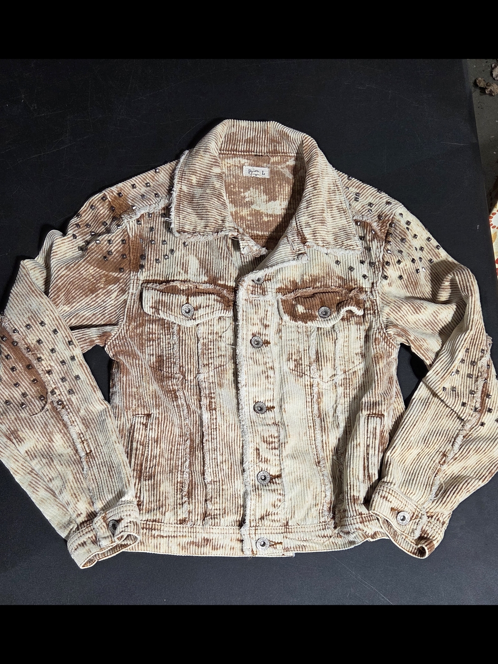 POL Bleached Corduroy Studded Trucker Jacket - Beige/Brown